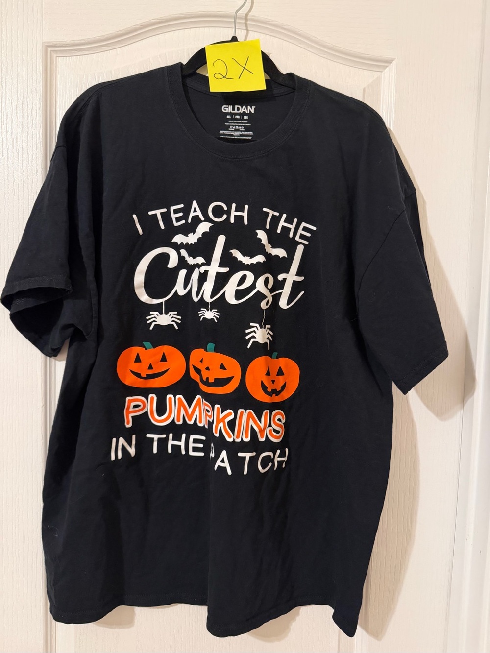 Gildan Black Short Sleeve Tee with Orange Pumpkin Graphics and White Lettering